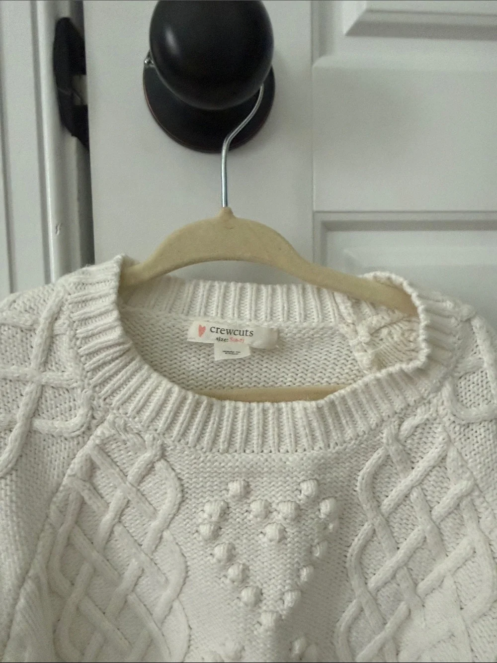 Crewcuts Cream Cable Knit Sweater with Heart Detail